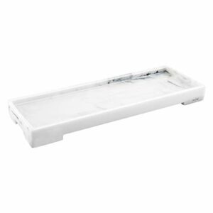 Luxspire Resin Bathroom Tray, Vanity Tray Toilet Tank Storage Tray, 11 x 4 inch Rectangle Kitchen Sink Trays, Countertop Organizer for Soap Perfume Holder Dresser Jewelry Dish, Small, White Marble