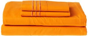 Celine Linen Best, Softest, Coziest Bed Sheets Ever! 1800 Thread Count Egyptian Quality Wrinkle-Resistant 4-Piece Sheet Set with Deep Pockets, Queen Vibrant Orange