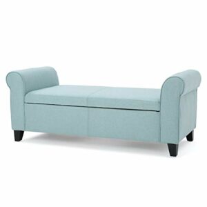 Christopher Knight Home Hayes Armed Fabric Storage Bench, Light Blue, 19.75 inches deep x 50.00 inches wide x 19.50 inches high