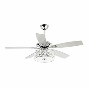 Ceiling Fans with Lights Crystal Chandelier Ceiling Fan with Remote Control, 52 Inch, Chrome