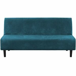Real Velvet Futon Cover Armless Sofa Covers Sofa Bed Covers Stretch Futon Couch Cover Sofa Slipcover Furniture Protector Feature Thick Soft Cozy Velvet Fabric Form Fitted Stay in Place, Deep Teal