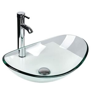 Boat Shape Bathroom Glass Vessel Sink with Chrome Faucet and Pop-up Drain