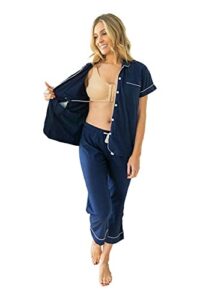Post Surgery Mastectomy, Breast Cancer, Tummy Tuck Recovery Pajamas with Internal Drainage Pockets by Gownies…Recovery Pajama Set, PJ Set For Women Navy