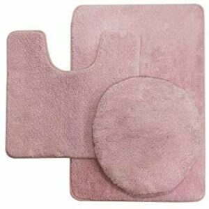 3pc Solid Non Slip Soft Bath Rug Set for Bathroom U-Shaped Contour Rug, Mat and Toilet Lid Cover New# Angela (Light Pink)
