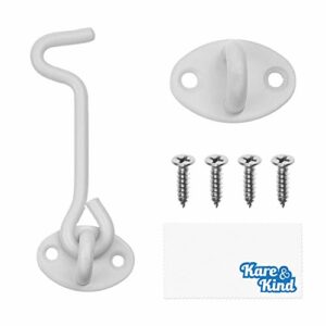 Kare & Kind 1x Hook and Eye Latch (4-inch) - with Mounting Screws - Heavy Duty Locks for Door, Gates, Barns, Bathrooms, Cabins - Powder Coated Anti-Rust Material - for Security and Privacy - (White)