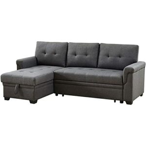 Lilola Home Lucca Reversible Sectional Sofa Couch, Storage Chaise, Pull Out Sleeper, L-Shape Lounge, Steel Gray, Linen