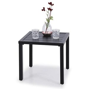 PHI VILLA Indoor Outdoor Small Metal Square Side/End Table, Patio Coffee Bistro Table, Black