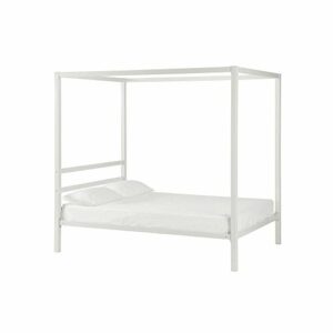 DHP Modern Metal Canopy Platform Bed with Minimalist Headboard and Four Poster Design, Underbed Storage Space, No Box Spring Needed, Queen, White