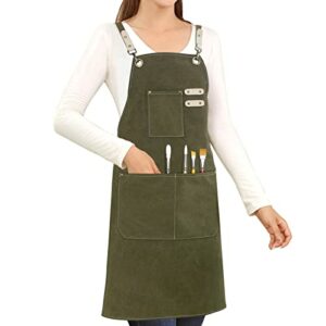 Art Artist Apron Ceramics Pottery Painting Paint Painters Green Aprons for Adults Women Man with 3 Pockets Adjustable Apron for Gardening Garden