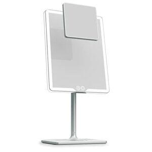 LUNA London Orbit Mirror in Chalk Grey | Vanity Mirror with Lights, Makeup Mirror, LED Lighted Desk Mirror with Light for Tabletop 7X 1X Magnification Dimmable and Rechargeable | Espejo
