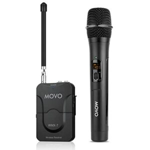 Movo WMX-7-TH+RX Handheld Wireless Microphone System - Omnidirectional Microphone with Built-in VHF Transmitter, Bodypack Receiver - Wireless Mic Interview Kit for Reporters, Vlogging, Live Events