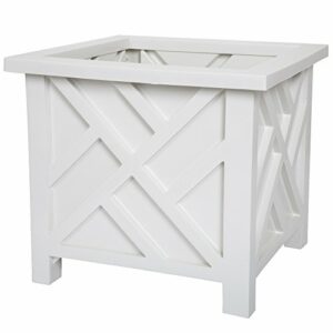 Planter Box – Decorative Outdoor Garden Box for Potted Plants or Flowers – Square Lattice Design – Front Porch and Patio Décor By Pure Garden (White)