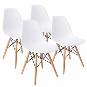 Furmax Pre Assembled Modern Style Dining Chair Mid Century Modern DSW Chair, Shell Lounge Plastic Chair for Kitchen, Dining, Bedroom, Living Room Side Chairs Set of 4(White)