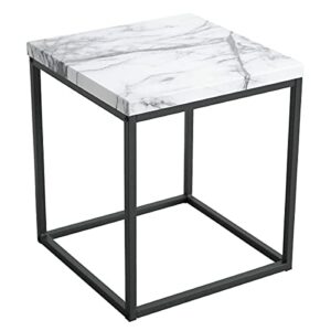 roomfitters White Marble Print Side Table/End Table/Night Stand/Bedside Table Cocktail Table with Black Metal Frame, Living Room Bedroom Tables