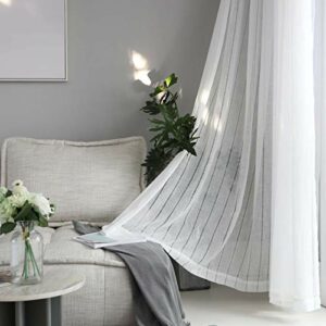 Home Brilliant Striped White Sheer Curtains 84 Inches Long Voile Window Treatment Boho Living Room Bedroom Curtains, 2 Panels, 54