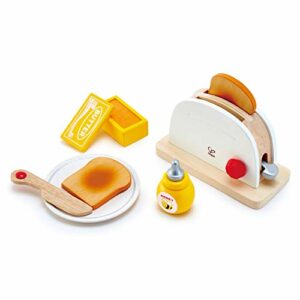 Hape White Wooden Pop-Up Toaster Set| Pretend Play Breakfast Accessories for Preschoolers