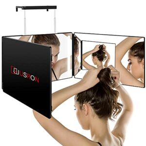 3 Way Mirror for Self Hair Cutting with Lights, Rechargeable 360 Trifold Barber Mirrors LED Makeup Mirror, Light Up Mirror to See Back of Head, DIY Haircut Tool are Good Gifts for Men Women (With LED)