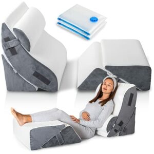Luxone 5 Pcs Adjustable Relaxing System w/ Leg Elevation Pillow - Perfect Orthopedic Pillow Set for After Surgery - Memory Foam Bed Wedge Pillows for Back Support, Pain Relief & Post Surgery Recovery