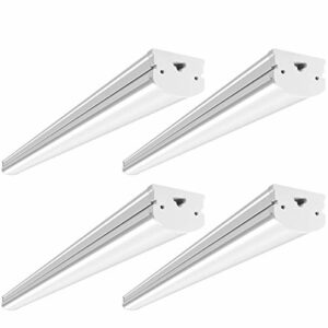 Monios-L LED Shop Light, 4FT 45W Lights for Garage Ceiling, 5000K 5000LM Fixtures for Workbench, Linkable Work Light ,Flush Mount Wraparound Lamps, Hardwired, Plug and Play, 4 Packs
