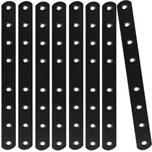 12Pcs Black Mending Plate, 10” Flat Straight Braces Heavy Duty Metal Straight Bracket, Cast Iron Mending Joining Repair Plates Fixing Bracket Connector for Repairing Wooden Furniture, 250MMx20MMx3MM