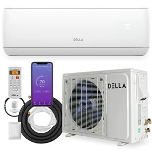 DELLA 12000 BTU Wifi Enabled Mini Split Air Conditioner & Heater Ductless Inverter System, 17 SEER 115V Energy Efficient Unit W/ 1 Ton Heat Pump, Pre-Charged Condenser, Cools Up to 550 Sq. Ft.