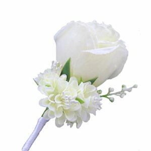 WeddingBobDIY Boutonniere Buttonholes Groom Groomsman Best Man Rose Wedding Flowers Accessories Prom Suit Decoration Ivory