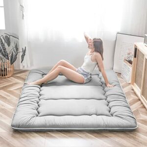 Japanese Floor Mattress Futon Mattress, Thicken Daybed Futon Sleeping Pad Foldable Roll Up Mattress Boys Girls Dormitory Mattress Pad Kids Floor Lounger Bed Couches and Sofas, Grey, Twin Size