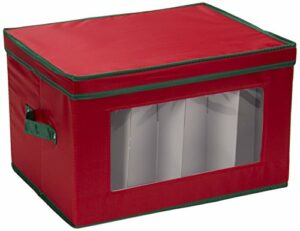 Household Essentials 540RED Holiday China Storage Chest with Lid and Handles, Cocktail Glasses and Red Canvas with Green Trim, 1 Count (Pack of 1), Red & Green