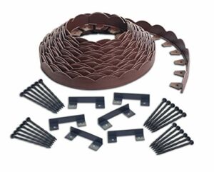 EasyFlex Decorative No-Dig Landscape Edging with Anchoring Spikes, 2.5 in. Tall Scalloped Top Garden Border with Woodgrain Texture, 100 Foot Kit, Red (3210RDE-100C)