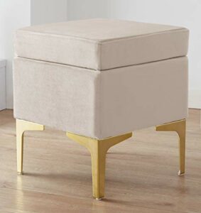 Ornavo Home Madison Modern Contemporary Square Upholstered Velvet Ottoman - Vanity Chair - Gold Metal Legs - Cream