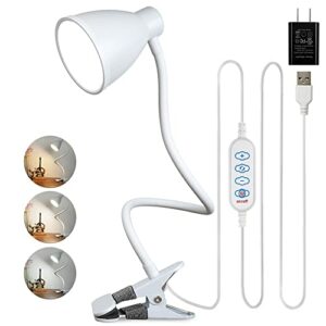 BOHON Clamp Lamp Reading Light 3 Color Modes 10 Brightness Dimmer Bedside Lamp 10W 38 LED Desk Lamp with Auto Off Timer 360° Flexible Gooseneck Clip on Light for Bed, USB Cord Include, White