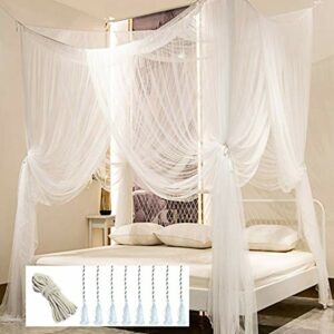 Comtelek Mosquito NET for Bed Canopy, Four Corner Post Curtains Bed Canopy Elegant Mosquito Net Set, Stick Hook &Profession Rope for net, Screen Netting Canopy Curtains, Full/Queen/King/White