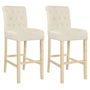 DAGONHIL 30 Inches Barstools Set of 2 Bar Height Stool Bar Chairs with Button Tufted Back Solid Wood Stools,Tan