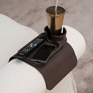 Silicone Cup Holder Tray for Arm Chair Couch Caddy Sofa Recliner - Anti-Slip Armrest Remote Control and Cellphone Organizer Holder (02. Brown)