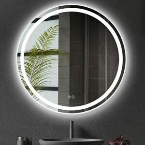 LED Round Bathroom Mirror,32 Inch Lighted Vanity Mirrors for Wall,Smart 3 Color Lights, Anti-Fog Dimmable Touch Lighted Makeup Mirror