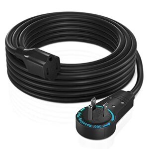 Maximm Cable 15 Feet 360° Rotating Flat Plug Extension Cord/Wire, 3 Prong Grounded Wire 16 Awg Power Cord - Black UL Certified