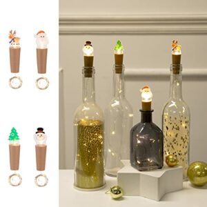 4 Pack 9 LED Wine Bottle Lights with Cork, Waterproof Mini Copper Wire, Battery Operated Fairy String Lights for Liquor Bottles, Santa Reindeer Snowman Tree Starry Lights for Christmas (Warm White)