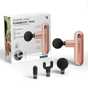 SHARPER IMAGE Powerboost Move Deep Tissue Portable Percussion Massager, Massage Gun w/ 4 Attachments, Whisper Quiet Operation, Variable Strength Full Body Recovery, Rechargeable - Rose Gold