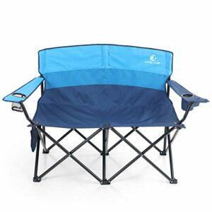 ALPHA CAMP Camping Folding Chair Heavy Duty LoveSeat Support 450 LBS Oversized Steel Frame Collapsible Double Chair with Cup Holder for Outdoor