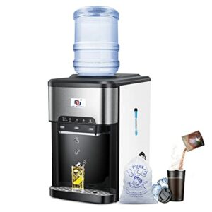 Water Cooler Dispenser Built-in Ice Maker Countertop,3-in-1 Portable Ice Machine 44lbs Daily,Top Loading 5 Gallon Water Dispenser w. Child Safety Lock & Tri-Temp Water Option-Hot,Cold & Ice Block