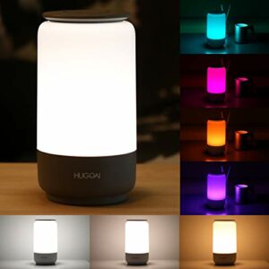 LED Table Lamp, HUGOAI Bedside Lamp, Nightstand Lamps for Bedrooms with Dimmable Whites, Vibrant RGB Colors and Memory Function, No Flicker, Grey