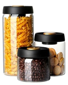 Glass Jar with Lid [Set of 3] Coffee Canister Airtight Glass Jars Wide Mouth Glass Storage Jar with Vacuum Pump Kitchen Canisters for Candy, Sugar, Nuts, Rice, Tea, Coffee and Spice Jars