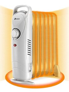 JASUN Oil Filled Radiator Heater with Adjustable Thermostat, Mini Portable Space Heater 700W for Indoor Use, Overheat Safety, Quiet Work, White