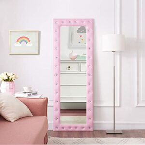 Tall Mirror Full Body Oversize Mirror Crystal Tufted Full Length Huge Mirrors for Bedroom Free Standing Floor Mirror Long XL Mirror Oversize Mirrors for Floor / Wall Mounted Huge Mirror - Pink