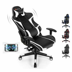 Goplus Gaming Chair, Massage Office Chair Computer Gaming Racing Chair, High Back PU Leather Adjustable Arms Headrest Ergonomic Reclining Game Chair, Rolling Swivel Executive Chair