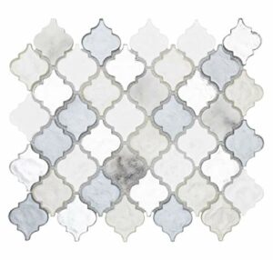 MTO0519 Classic 2X2 Arabesque White Gray Silver Metallic Glossy Glass Mosaic Tile (Sample Swatch)