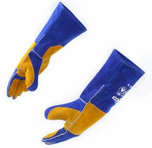 RAPICCA Welding Gloves 16 Inches,932℉,Heat Resistant Leather Forge/Mig/Stick Welding Gloves Heat/Fire Resistant, Mitts for Oven/Grill/Fireplace/Furnace/Stove/Pot Holder/BBQ/Animal Handling-Blue