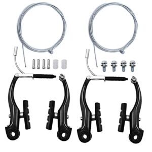 2 Pairs Bike brakes, Universal Complete V Bike Brakes set, Mountain Bike Replacement for Most Bicycle,Road Bike Brakes Cables with Front Back Wheels End Caps,End Ferrules -Black