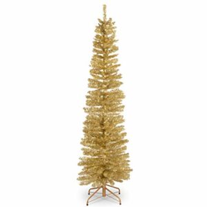 National Tree Company Artificial Christmas Tree, Champagne Gold Tinsel, Includes Stand, 6 feet