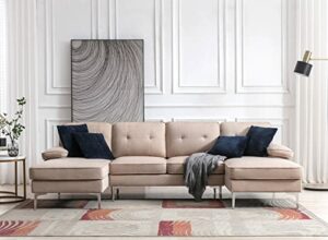 Zugoni Sectional Sofa U Shaped Sectional Couch, Large Sectional Couches with Tufted for Living Room, Comfy Soft Chaise Sectional Sofas, Modern Linen Sectionals with 4 Free Throw Pillows, Beige